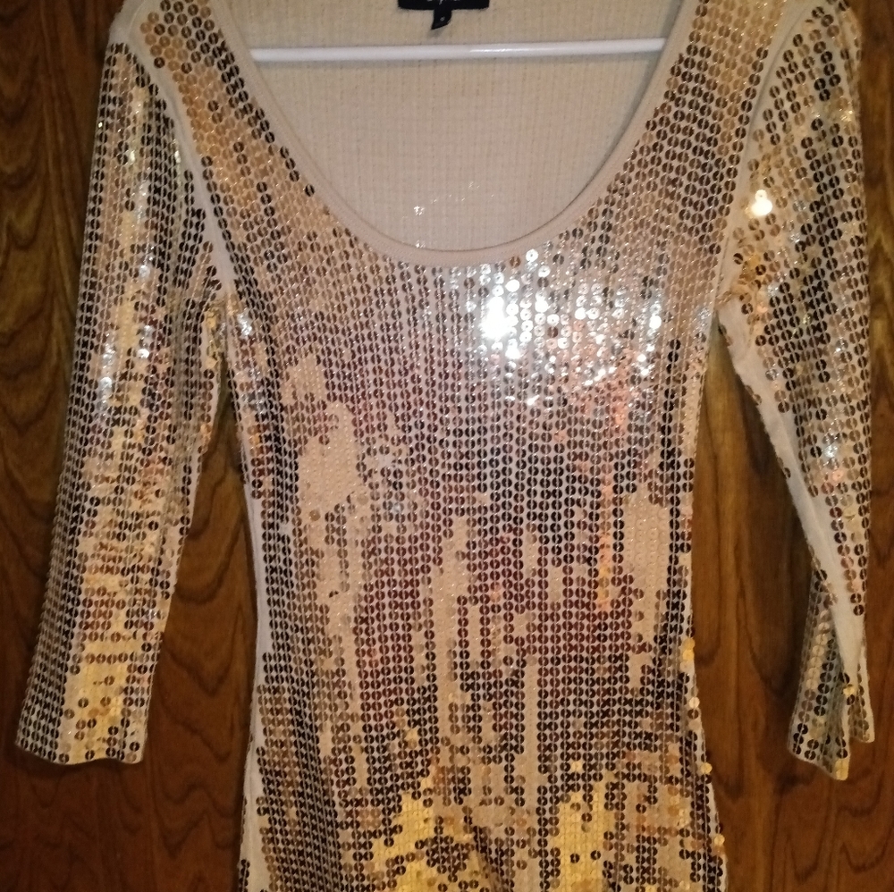 Express gold sequined 3/4 sleeve top